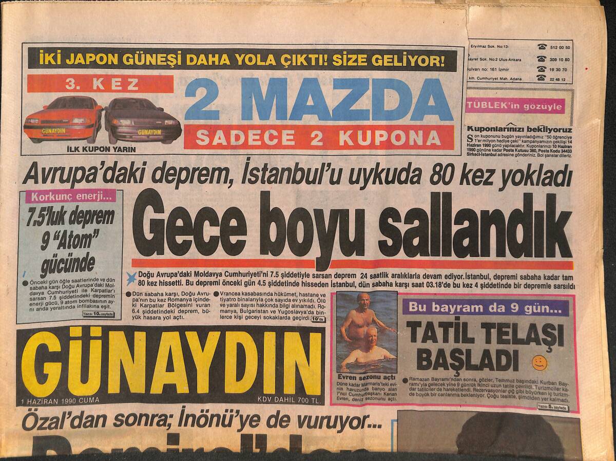Günaydın Gazetesi 1 Haziran 1990 - İbrahim Tatlıses '' Mağarada Büyüdüm Villa Tuhaf Geliyor '' - Rolling Stones Fırtınası GZ133152 - 1