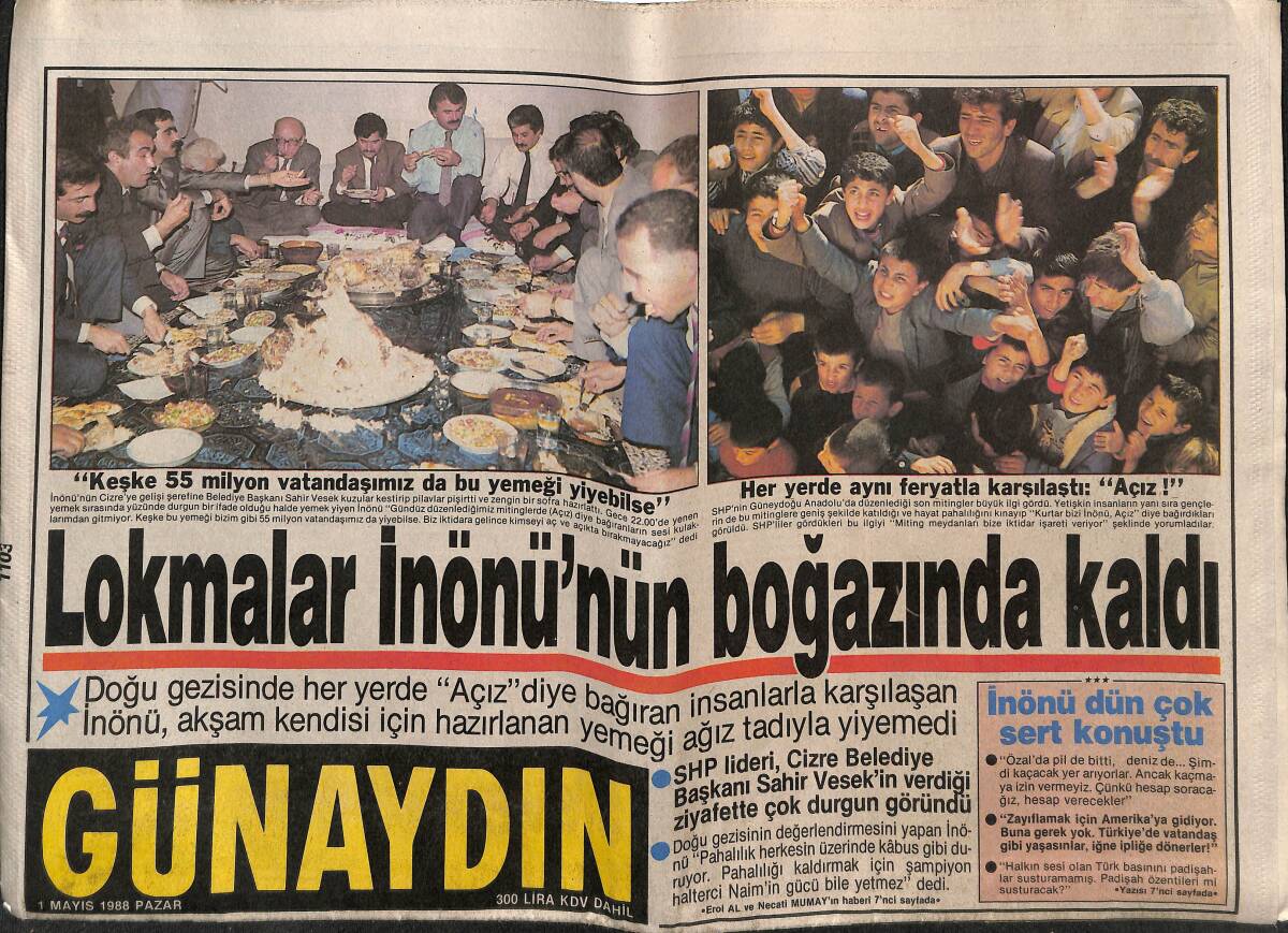 Günaydın Gazetesi 1 Mayıs 1988 - İsviçre , Türk Besteci İle Birinci Oldu - Lokmalar İnönü'nün Boğazında Kaldı GZ151273 - 1