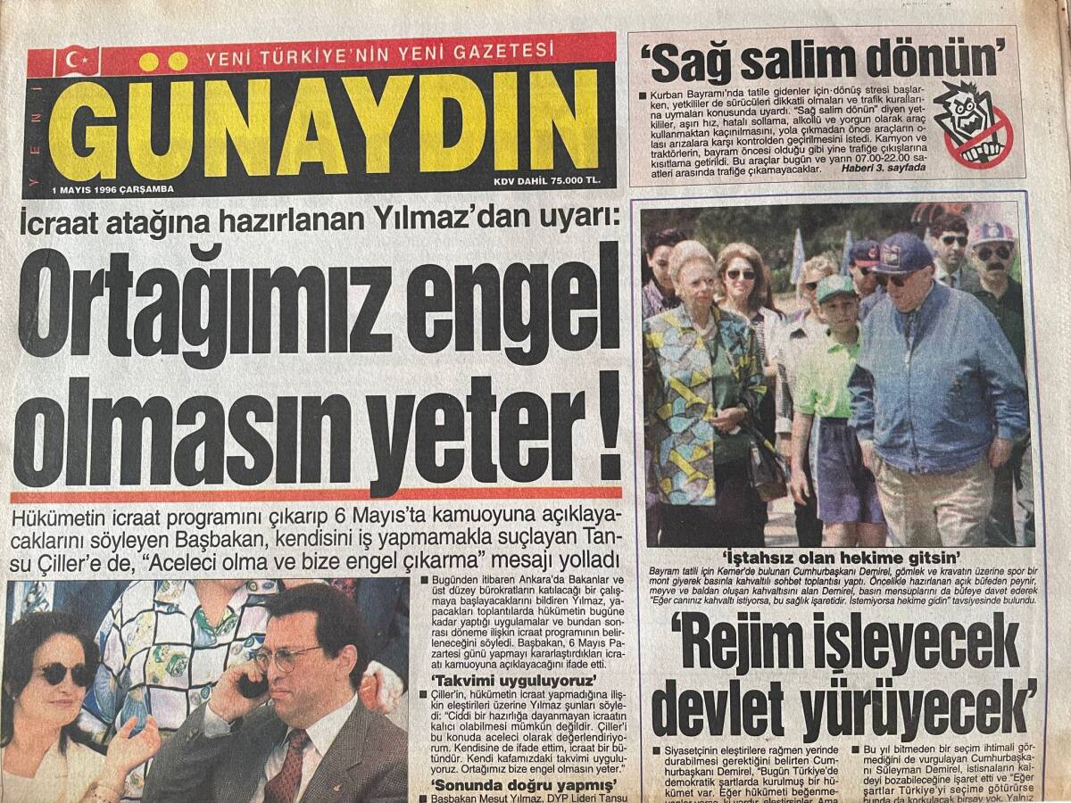 Günaydın Gazetesi 1 Mayıs 1996 - Bülent Ersoy Tombul Kendini Seviyor - Hülya Avşar'lı Gece GZ147802 - 1