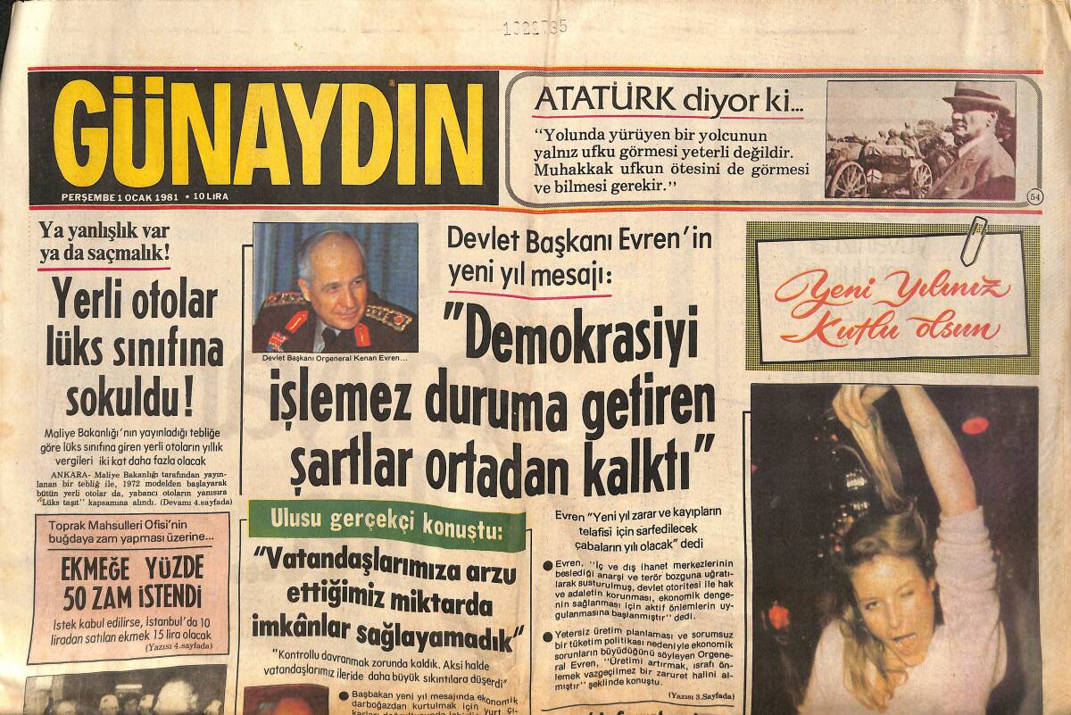 Günaydın Gazetesi 1 Ocak 1981 - Yerli Otolar Lüks Sınıfına Sokuldu ! - Dünyanın En Büyük Elması Sovyetler Birliği'nde Bulundu GZ134094 - 1