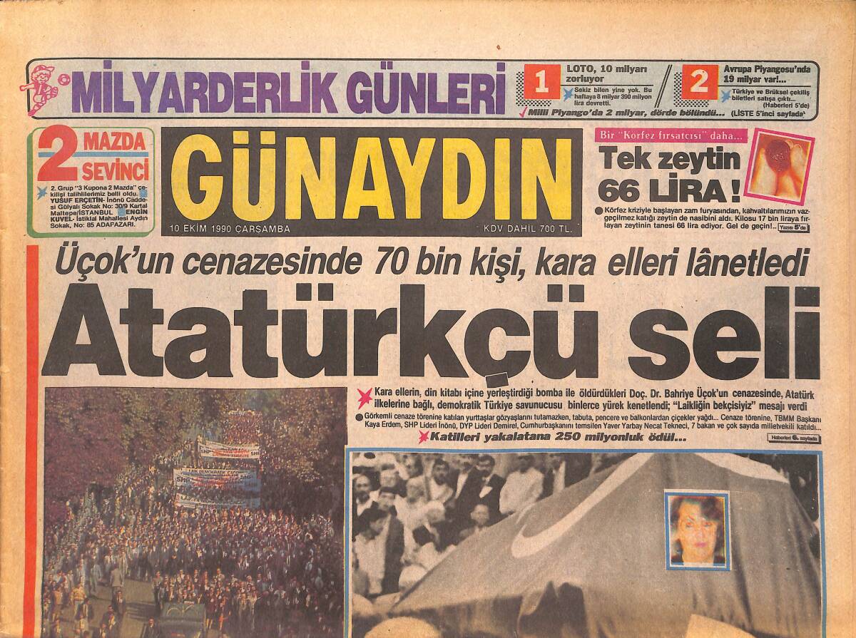 Günaydın Gazetesi 10 Ekim 1990 - İsrail Vahşeti Saddam'a Yaradı - Ayşe Egesoy Kıbrıs Yolcusu GZ134690 - 1