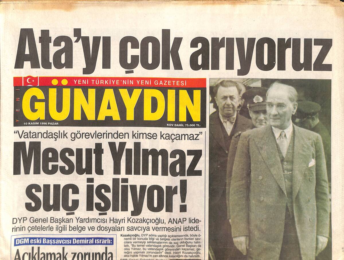 Günaydın Gazetesi 10 Kasım 1996 - Bizimkiler, Sedat İle Şükrü Anlaşabilecek Mi? - Mesut Yılmaz Suç İşliyor GZ147783 - 1