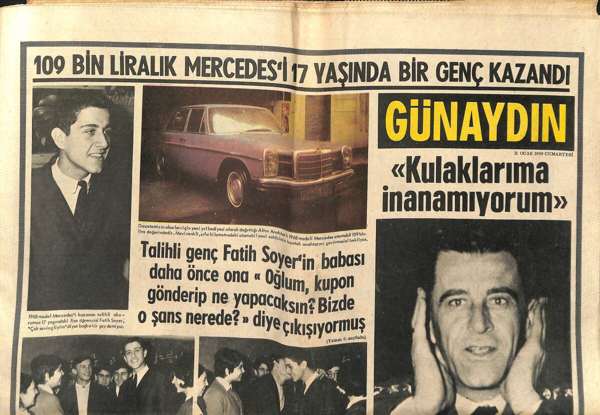 Günaydın Gazetesi 11 Ocak 1969 - İngiltere Kraliçesi Ve Makarios - Ali Sami Yen'deki Eğri Direk Nihayet Değiştirildi GZ151234 - 1