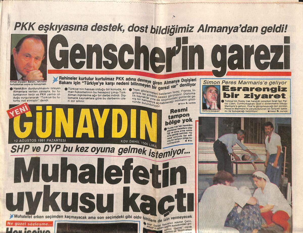 Günaydın Gazetesi 12 Ağustos 1991 - KİT'ler Tenhalaşacak - Genscher'in Garezi GZ151272 - 1