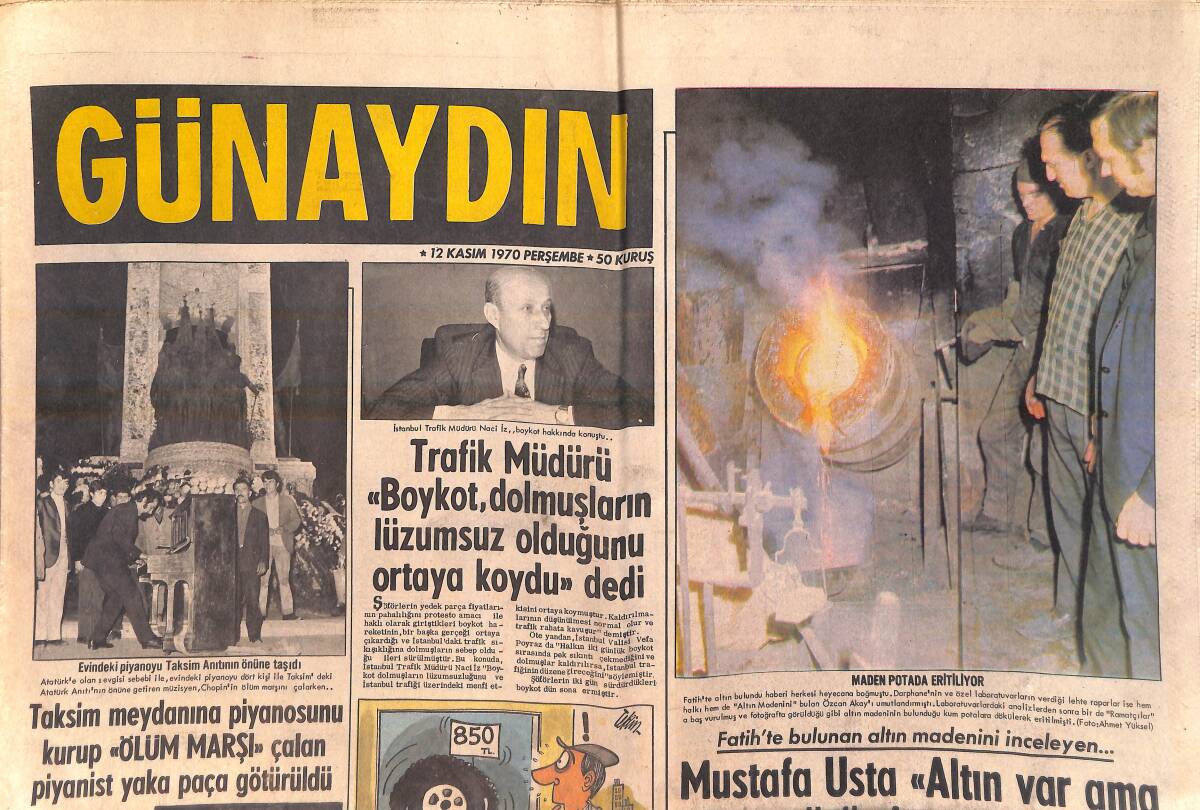 Günaydın Gazetesi 12 Kasım 1970 - Şarkıcı Emel Sayın 1971 Yılı İçin 11 Filmlik Anlaşma Yaptı - De Gaulle Bugün Toprağa Veriliyor GZ156845 - 1