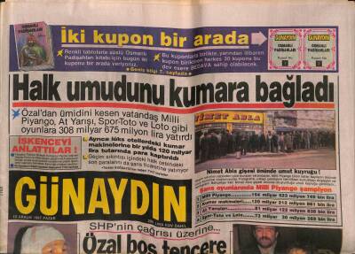 Günaydın Gazetesi 13 Aralık 1987 - Halk Umudunu Kumara Bağladı GZ55797 - 1