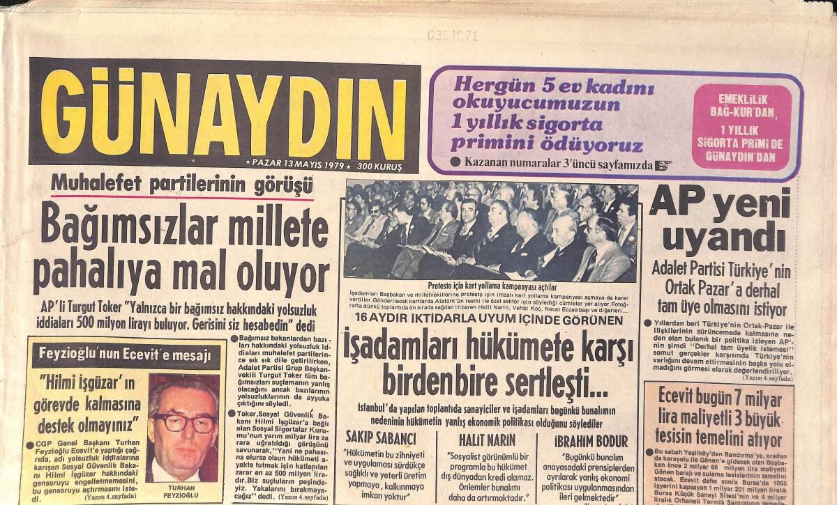 Günaydın Gazetesi 13 Mayıs 1979 - Marc Bolan Da Ölümsüzleşti - Ecevit Bugün 3 Büyük Tesisin Temelini Atıyor GZ157056 - 1
