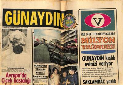 Günaydın Gazetesi 13 Nisan 1972 - Avrupada Çiçek Hastalığı Kol Geziyor GZ58321 - 1