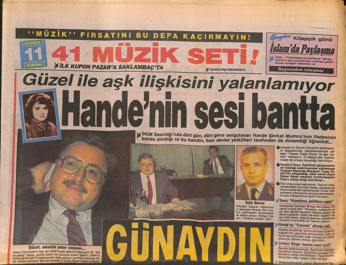 Günaydın Gazetesi 13 Nisan 1990 - Bayan Bakan , Vali'yi Haşladı - Müjde Ar 3. Kanalda - Yağmalanan Ormanlar GZ133162 - 1