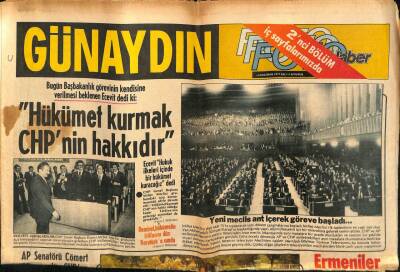 Günaydın Gazetesi 14 Haziran 1977 - Bülent Ecevit, Hükümet Kurmak CHPnin Hakkıdır GZ55951 - 1