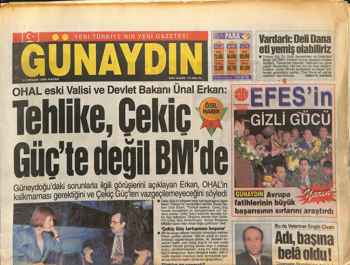 Günaydın Gazetesi 14 Nisan 1996 - İsrail Hizbullah'a Nefes Aldırmıyor - Sevim Olgaç: Zekiciğim Turp Gibi GZ147798 - 1