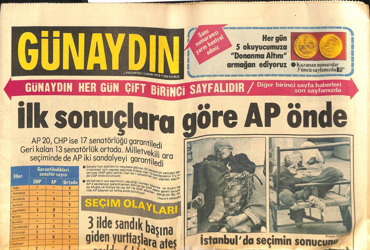 Günaydın Gazetesi 15 Ekim 1979 - Ünlü Kabadayı Hüso'yu Vurdular - Seçim Olmayan İllerde de Sıkı Tedbirler Alındı GZ134096 - 1