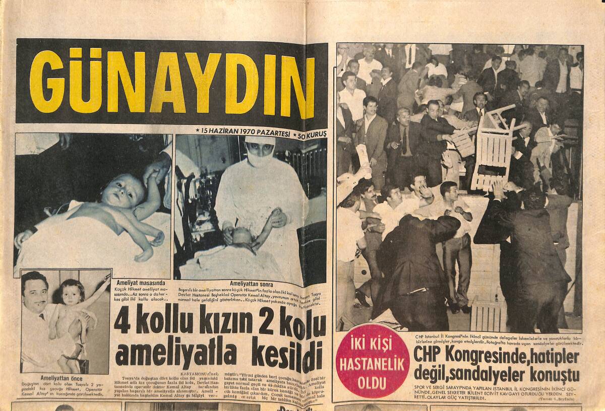 Günaydın Gazetesi 15 Haziran 1970 - CHP Kongresinde, Hatipler Değil, Sandalyeler Konuştu - Ankaralı Jale, Almanya'da Aranılan Bir Foto Model Oldu GZ146477 - 1