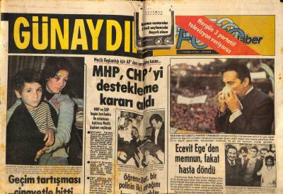 Günaydın Gazetesi 15 Kasım 1977 - MHP, CHPyi Destekleme Kararı Aldı GZ55959 - 1