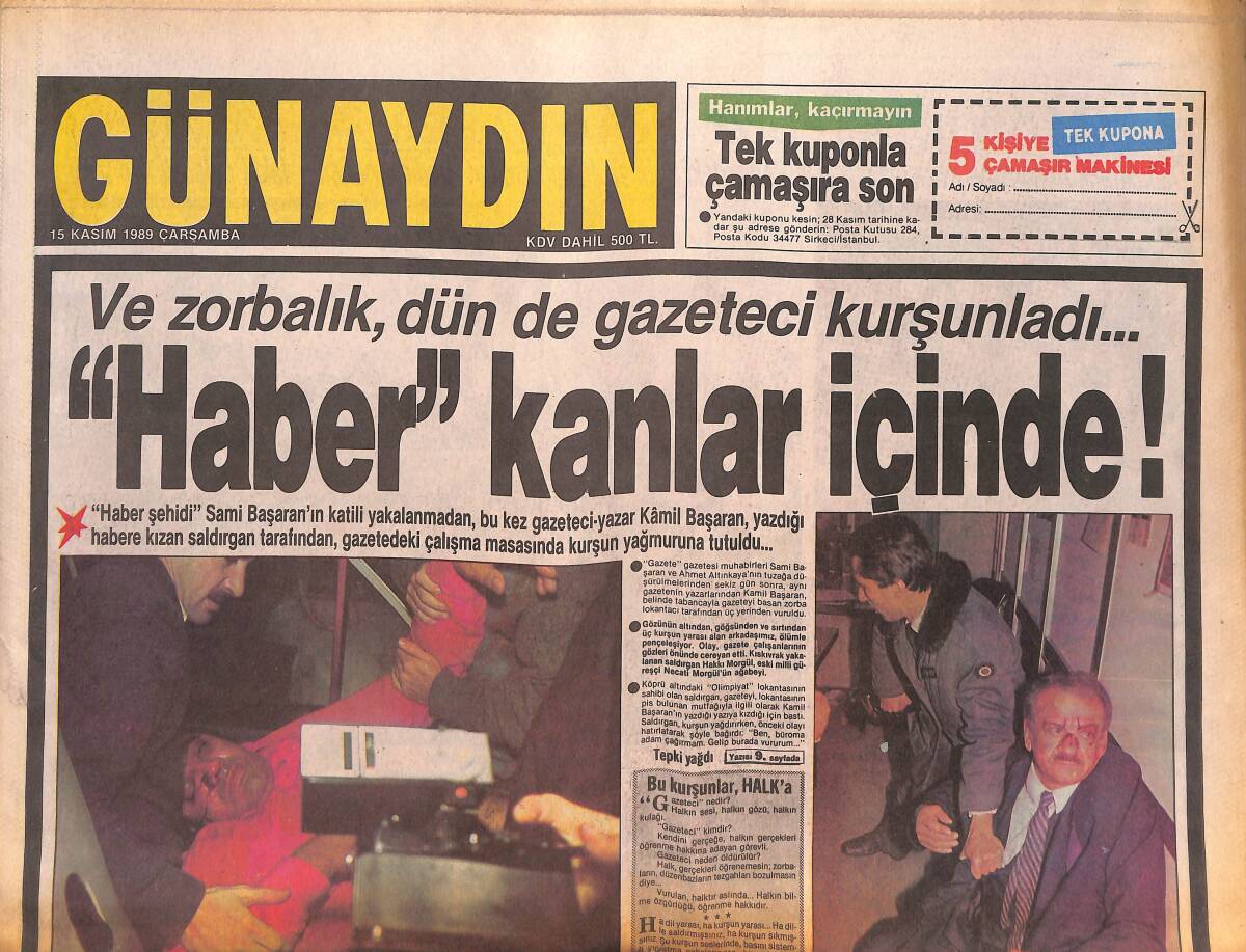 Günaydın Gazetesi 15 Kasım 1989 - 15 Bin Kişi Böbrek Bekliyor - 235 Kaçak Türk Interpol Bülteninde GZ133126 - 1