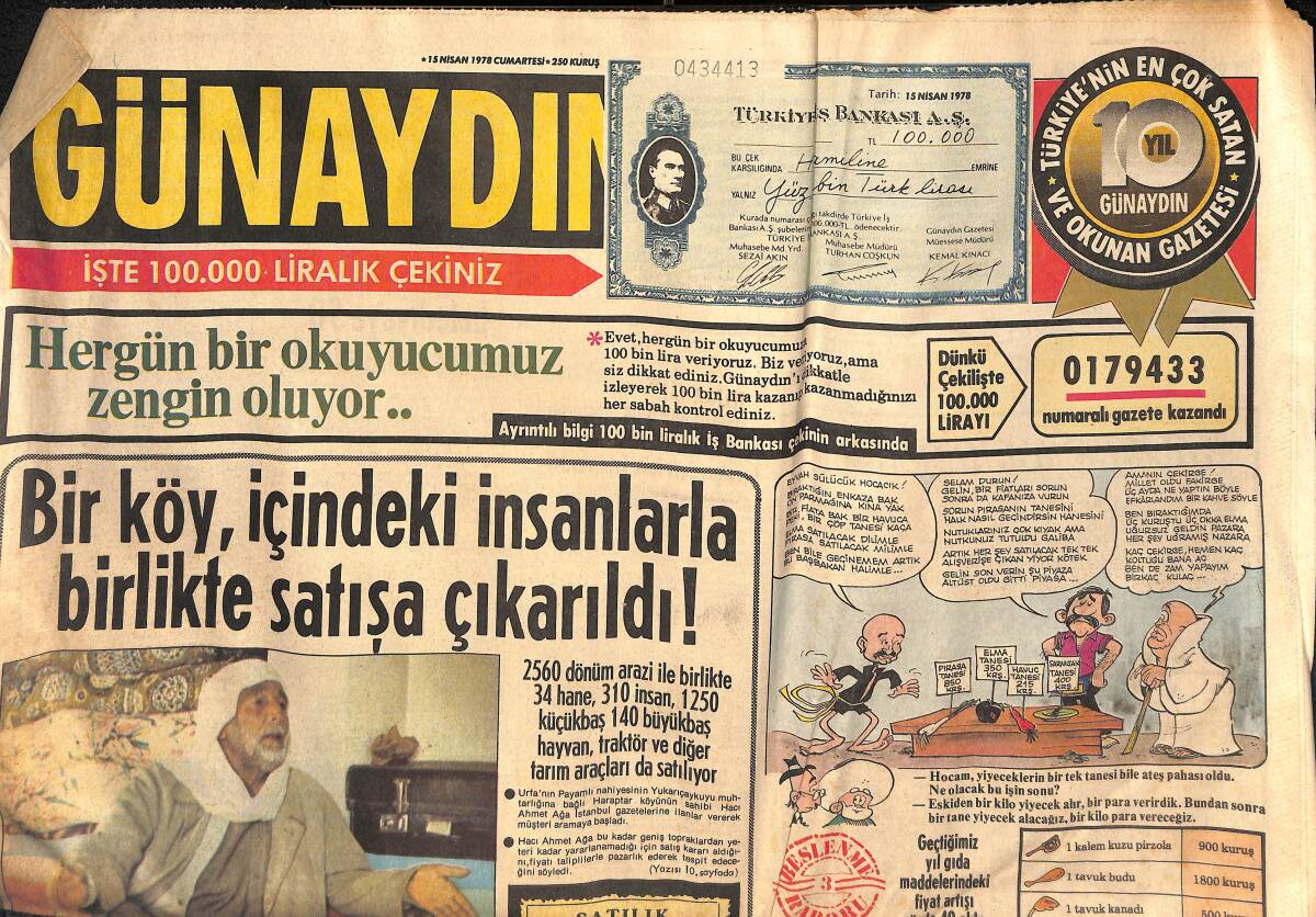 Günaydın Gazetesi 15 Nisan 1978 - Ecevit Tito İle Bir Saar Görüştü - Bir Köy , İçindeki İnsanlarla Birlikte Satışa Çıkarıldı ! GZ134499 - 1