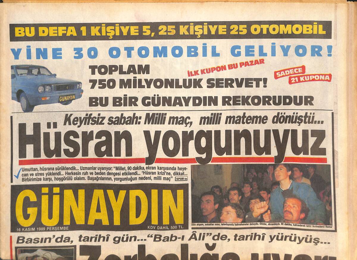 Günaydın Gazetesi 16 Kasım 1989 - Filiz Akın'ın Milyarlık Dizisi - Bab-ı Ali'de , Tarihi Yürüyüş... GZ143409 - 1