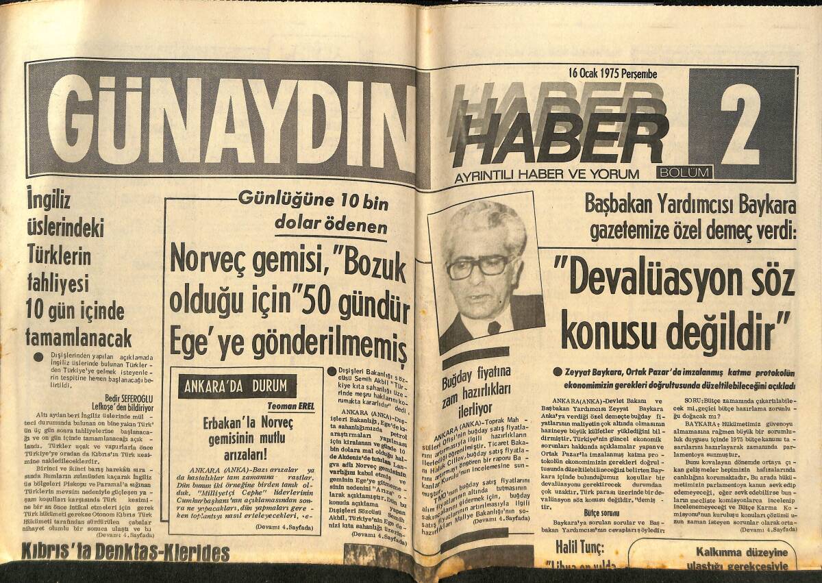 Günaydın Gazetesi 16 Ocak 1975 - Libya'ya Giden Kaçak İşçilere Engel Olmamıza İmkan Yok - Rauf Denktaş Kaddafi'nin Libya Davetini Kabul Etti! GZ146344 - 1