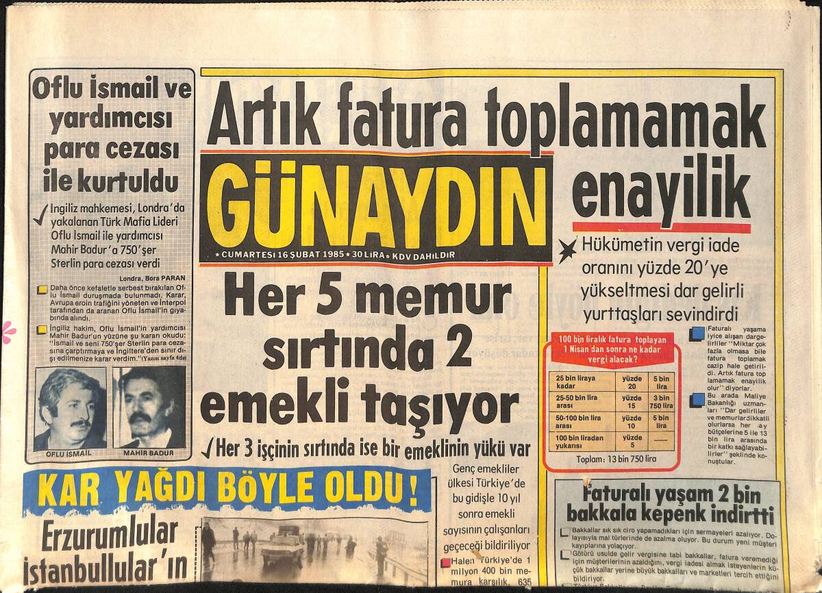 Günaydın Gazetesi 16 Şubat 1985 - Özal'ın Önünde Zina Tartışması - Oflu İsmail Ve Yardımcısı Para Cezası İle Kurtuldu GZ155331 - 1