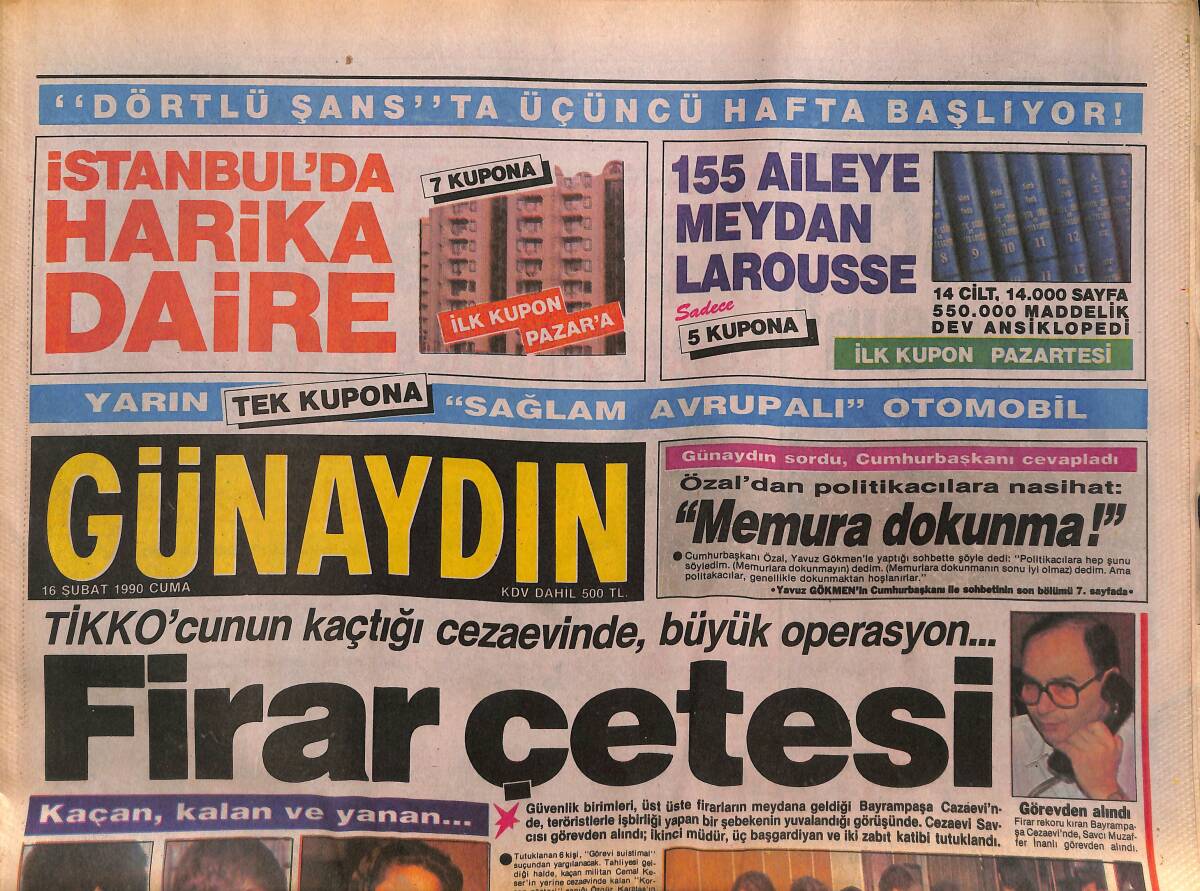Günaydın Gazetesi 16 Şubat 1990 - Galatasaray'da Operasyon - Gorbi'ye Fren GZ134178 - 1