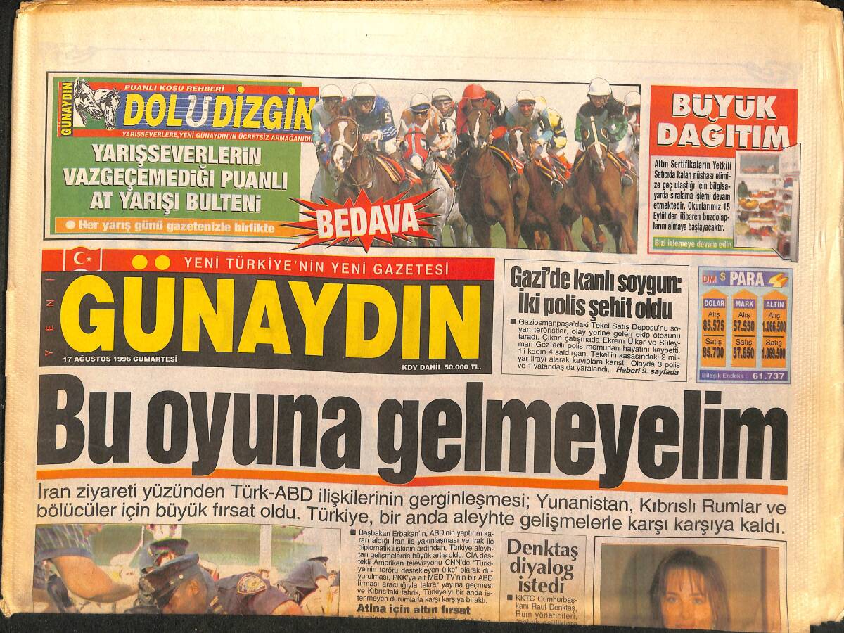 Günaydın Gazetesi 17 Ağustos 1996 - Ayşegül Şanlı'nın Zor Kararı - Marlboro Sigara Partisi GZ147776 - 1