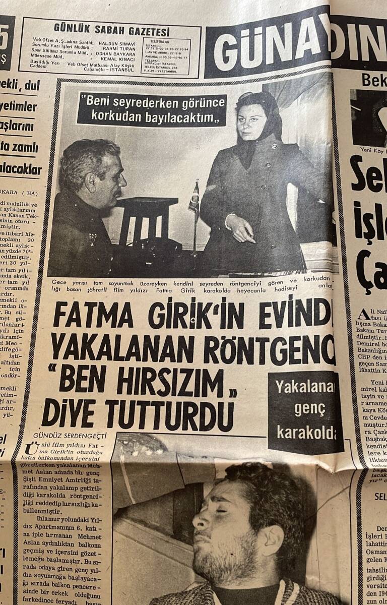 Günaydın Gazetesi 17 Aralık 1968 - Fatma Girik'in Evinde Yakalanan Röntgenci - Sophia Loren'in Hamileliğini Uzaktan Tele İle Tespit Eden İlk Fotoğraf GZ152115 - 2