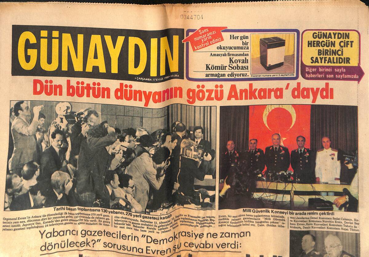 Günaydın Gazetesi 17 Eylül 1980 - Dün Bütün Dünyanın Gözü Ankara'daydı - Fenerbahçe Avrupa'da GZ133186 - 1