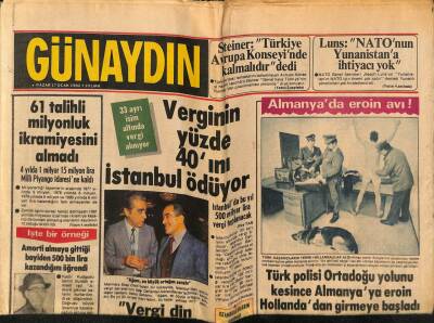 Günaydın Gazetesi 17 Ocak 1982 - Türk Polisi Ortadoğu Yolunu Kesince Almanyaya Eroin Hollandadan Girmeye Başladı GZ74308 - 1