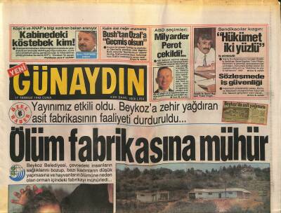 Günaydın Gazetesi 17 Temmuz 1992 - Asit Fabrikasının Faaliyeti Durduruldu - İstanbul Üniversitesi Halk Sağlığı Uzmanları Kirlenen Bölgede GZ123342 - 1