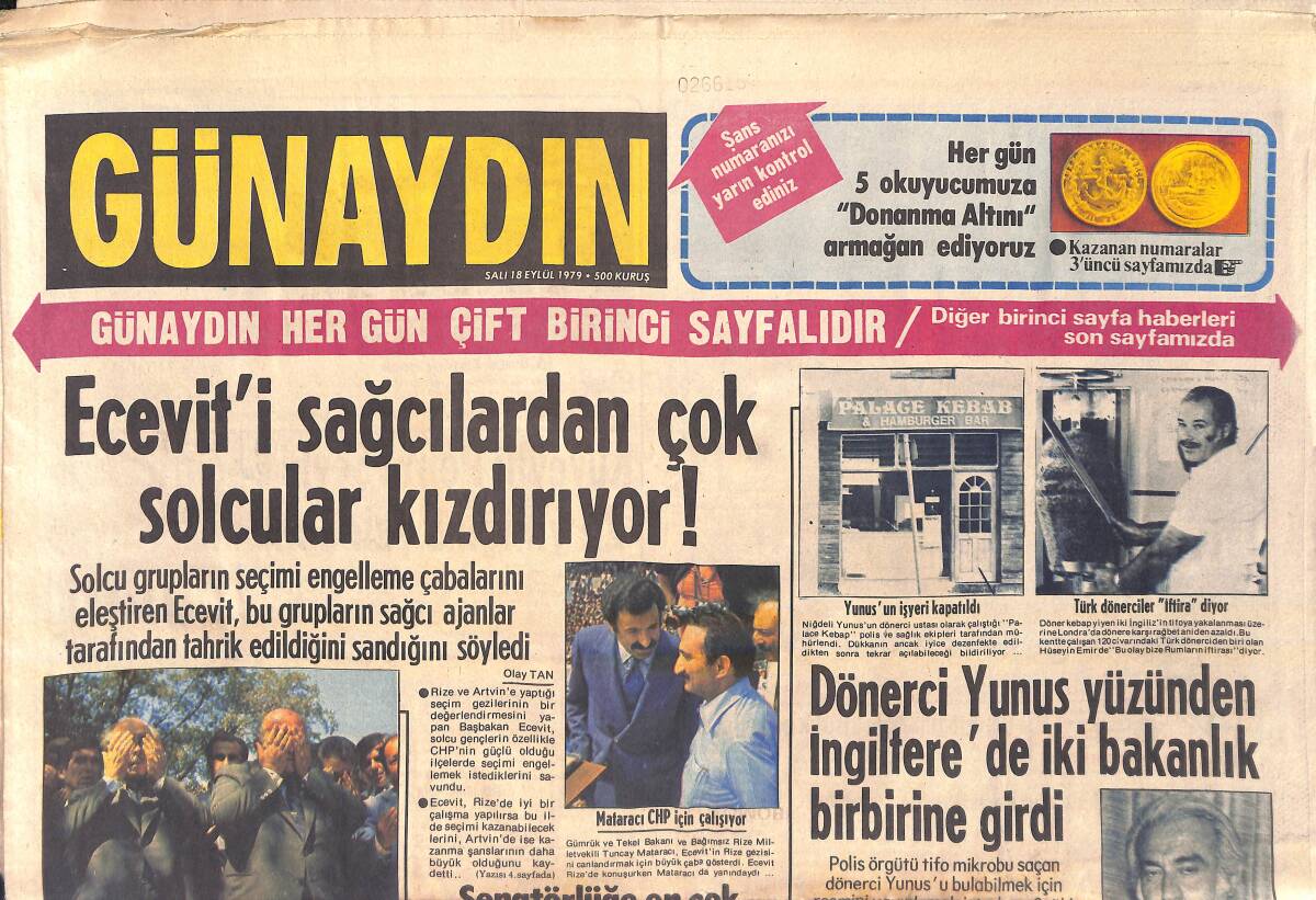 Günaydın Gazetesi 18 Eylül 1979 - Ecevit'i Sağcılardan Çok Solcular Kızdırıyor - Doğuda Eşkıya Kol Geziyor GZ157049 - 1