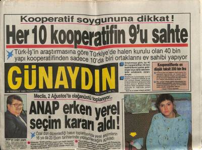 Günaydın Gazetesi 18 Temmuz 1988 - ANAP Erken Yerel Seçim Kararı Aldı GZ64208 - 1