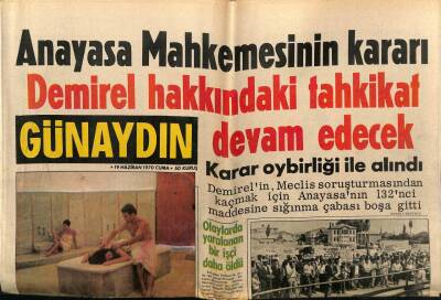 Günaydın Gazetesi 19 Haziran 1970 - Demirel Hakkındaki Tahkikat Devam Edecek GZ64215 - 1