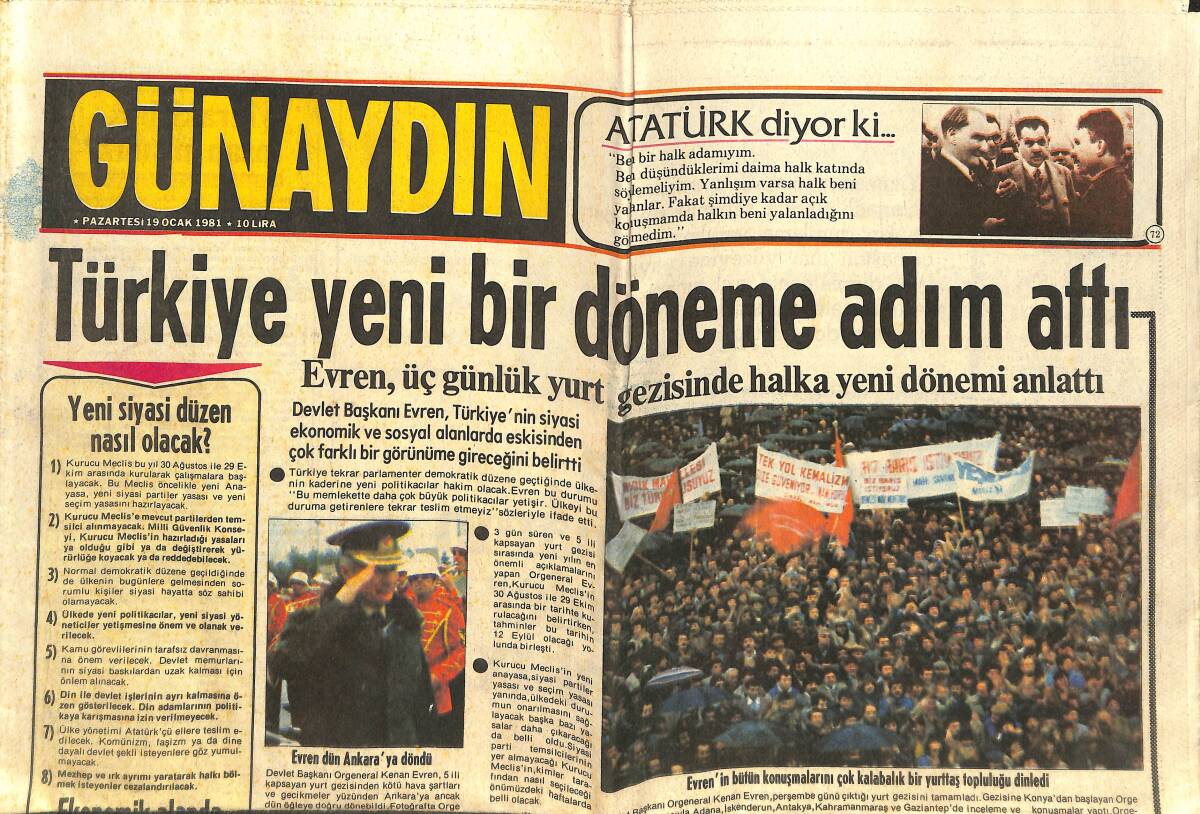 Günaydın Gazetesi 19 Ocak 1981 - Reagan Başkanlık Görevini Carter'dan Yarın Devralıyor - İzmir'de Yüzlerce Apartman Tehlikede GZ142393 - 1