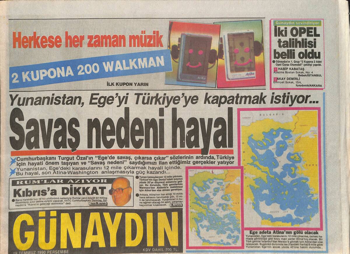Günaydın Gazetesi 19 Temmuz 1990 - Emrah, Yunan TV'sini Yıktı Geçti - El Turco'nun Çıplak Sevgilisi GZ2390 - 1