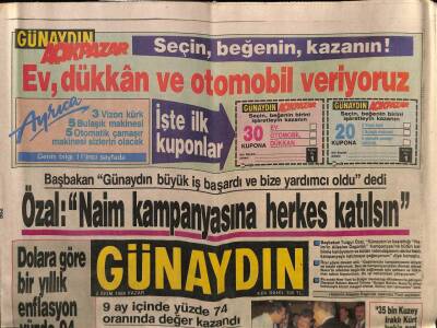 Günaydın Gazetesi 2 Ekim 1988 - Turgut Özal,Naim Kampanyasına Herkes Katılsın GZ64197 - 2