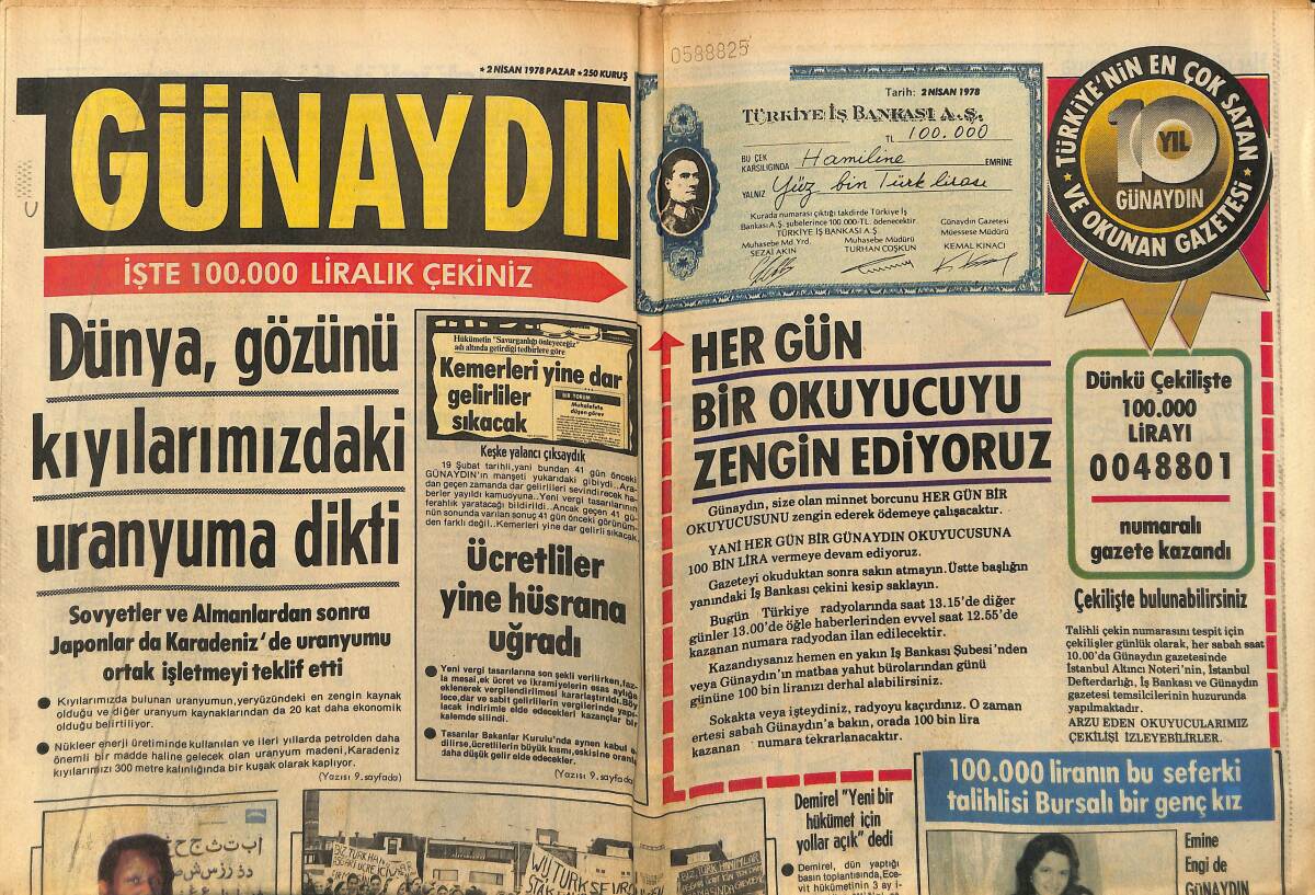 Günaydın Gazetesi 2 Nisan 1978 - Güle Güle Farrah, Hoş Geldin Çerli - Oscar 50 Yaşında GZ152111 - 1