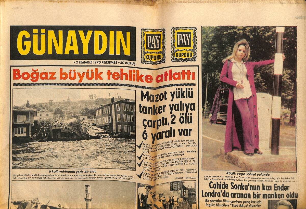 Günaydın Gazetesi 2 Temmuz 1970 - Çıplaklar Kampına İnsan Taşıyor - Cahide Sonku'nun Kızı Ender Londra'da Aranan Bir Manken Oldu GZ152074 - 1