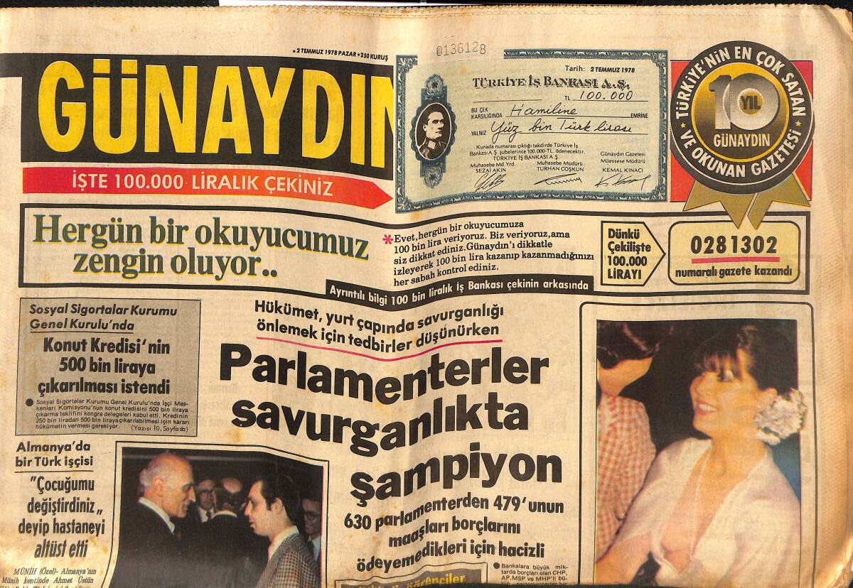 Günaydın Gazetesi 2 Temmuz 1978 - Dünya'nın İlk Yüzen Fabrikası - Çapkın Prenses Caroline'in Aşkları GZ134546 - 1