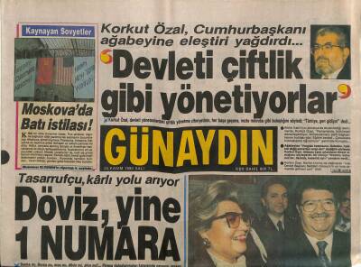 Günaydın Gazetesi 20 Kasım 1990 - Korkut Özal , Cumhurbaşkanı Ağabeyine Eleştiri Yağdırdı... GZ87446 - 1