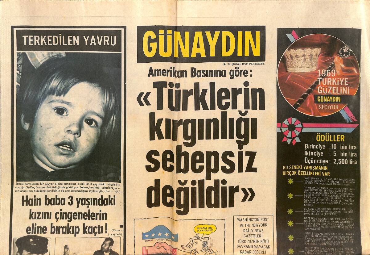 Günaydın Gazetesi 20 Şubat 1969 - 1969 Türkiye Güzelini Günaydın Seçiyor - Güzel Christin Yakışıklı Ziyaretçisiyle Uzun Uzun Konuştu! GZ142544 - 1
