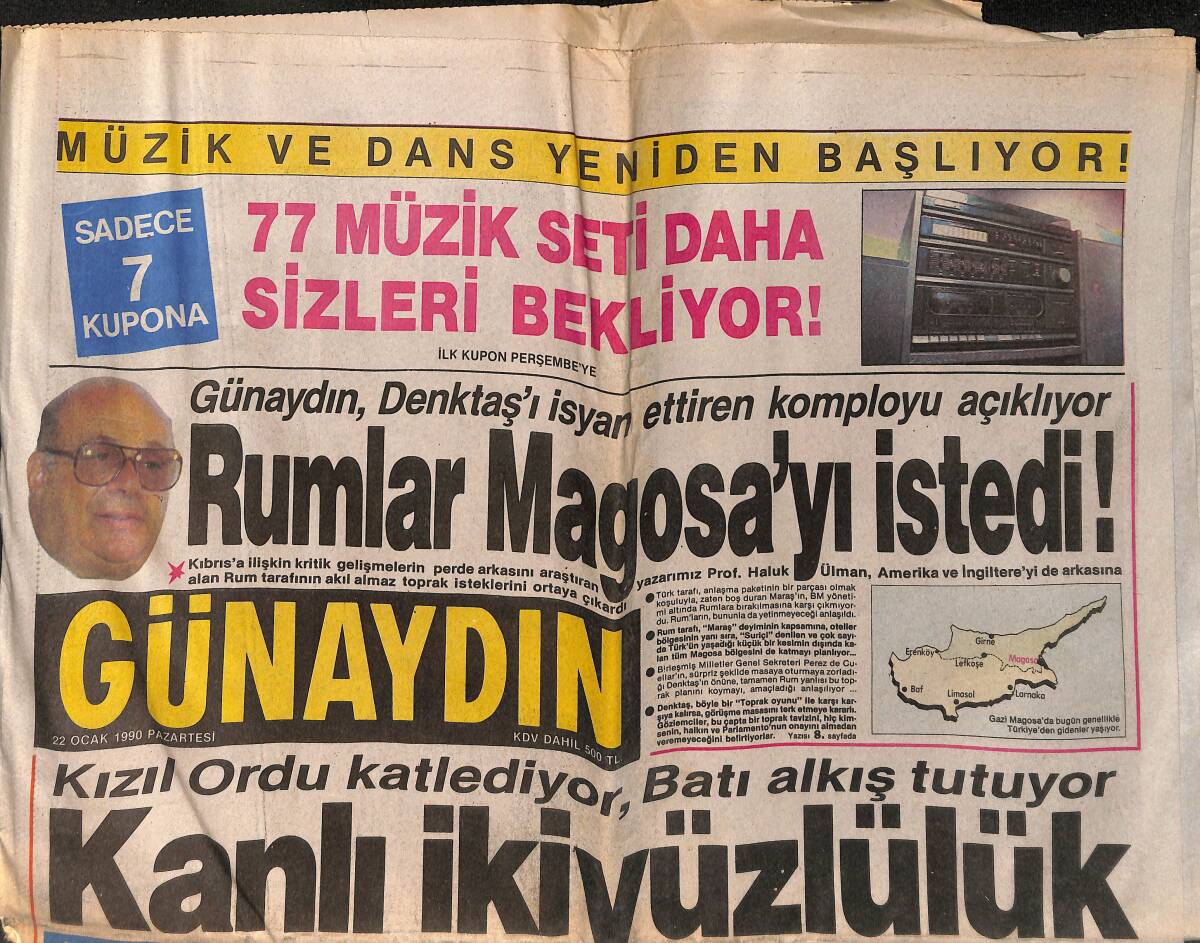 Günaydın Gazetesi 22 Ocak 1990 - Rumlar Magosa'yı İstedi ! GZ152923 - 1