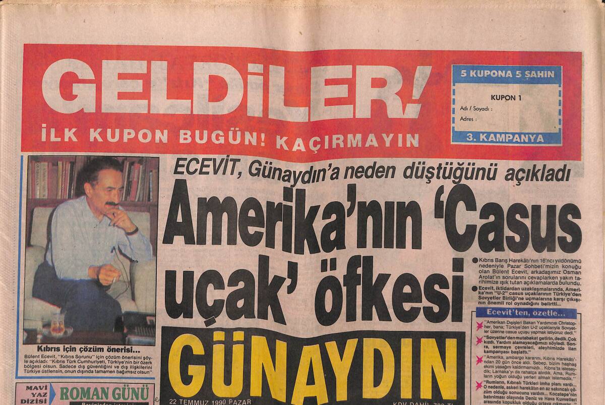 Günaydın Gazetesi 22 Temmuz 1990 - İngiltere Erken Seçime Gidiyor - Amerika'nın Casus Uçak Öfkesi GZ151270 - 1