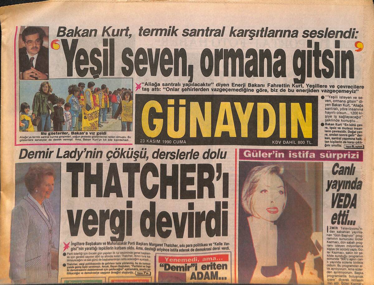 Günaydın Gazetesi 23 Kasım 1990 - Hukukçulardan Kenan Evren Tartışması - Bülent Ersoy'dan Süper Gösteri GZ133910 - 1