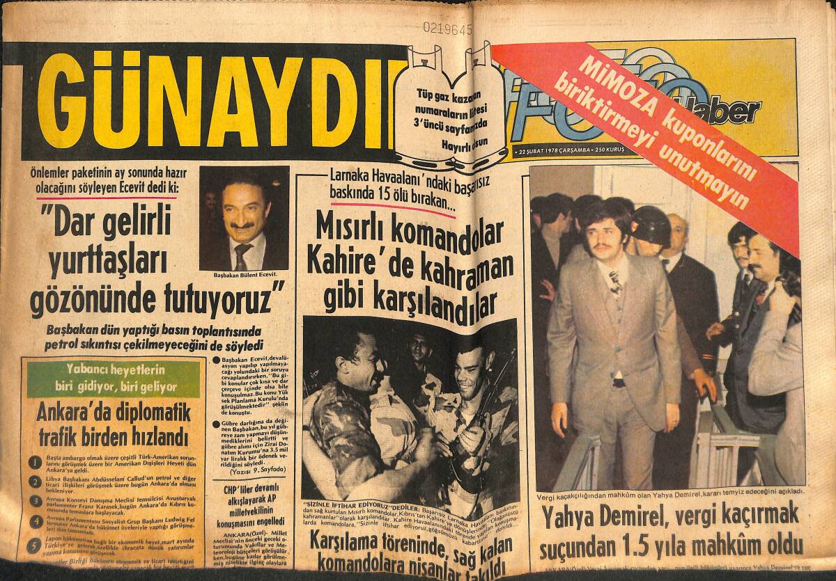 Günaydın Gazetesi 23 Şubat 1978 - Yahya Demirel Vergi Kaçırmaktan Hapse Girdi - Deprem Erzurum'u Salladı - Yıldız Tezcan Tv'de GZ133517 - 1