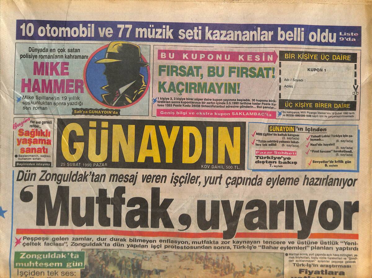 Günaydın Gazetesi 23 Şubat 1990 - Zonguldak'ta İşçi Feryadı - Ajda Pekkan, Beatles İle El Ele GZ133938 - 1