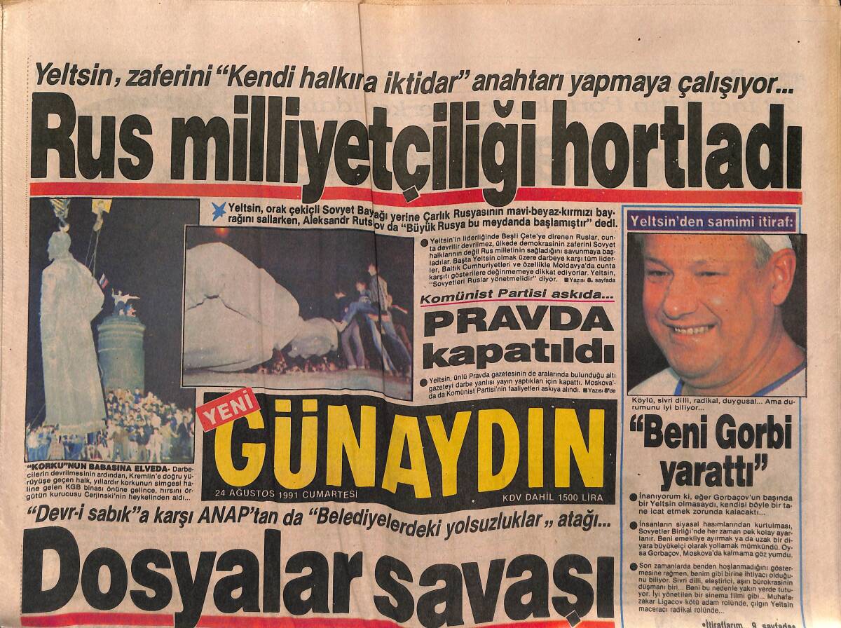 Günaydın Gazetesi 24 Ağustos 1991 - Ajda Pekkan'ın 8 Yıllık Randevusu - Rus Milliyetçiliği Hortladı GZ151282 - 1