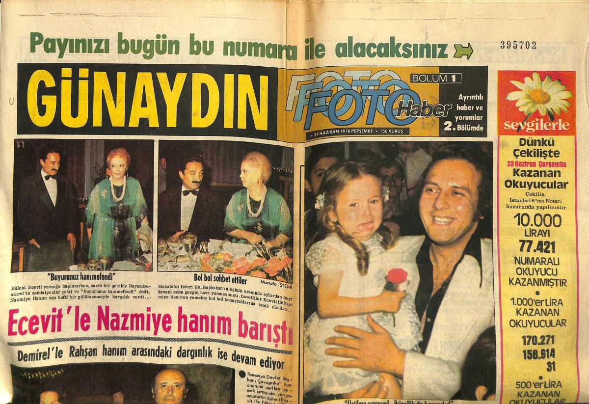 Günaydın Gazetesi 24 Haziran 1976 - Ecevit'le Nazmiye Hanım Barıştı - Doktor Barnard İstanbul'da Kalp Ameliyatı Yapacak GZ150621 - 1