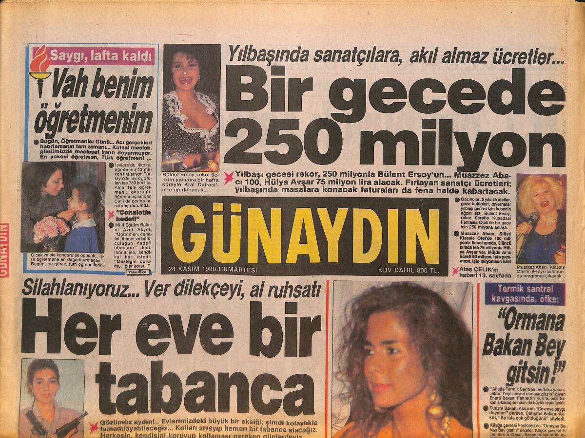 Günaydın Gazetesi 24 Kasım 1990 - Tansu Çiller DYP Saflarında - Hülya Avşar'a TRT Makası; Oynadığı Sinemada Bazı Sahneleri Kesilebilir GZ133879 - 1