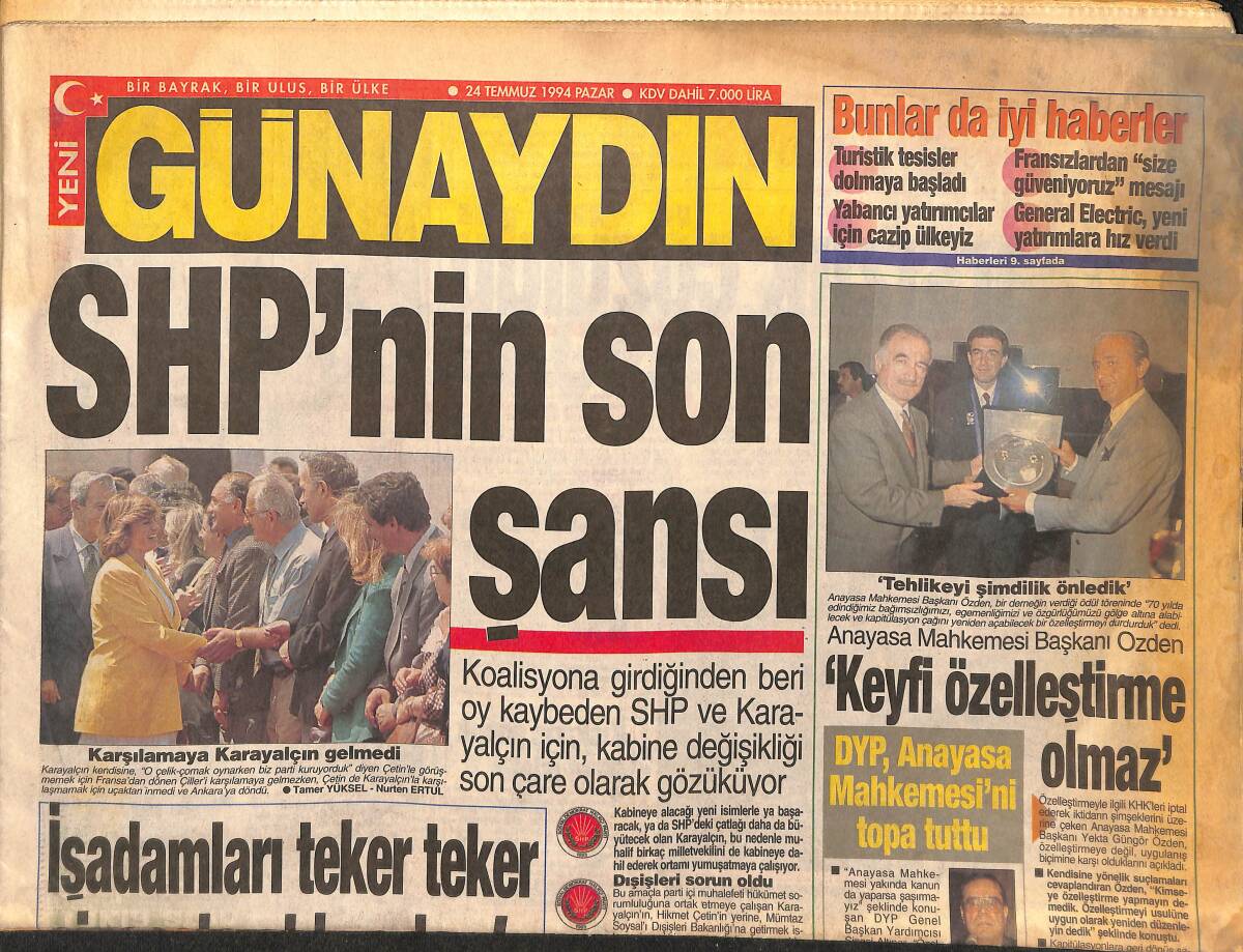 Günaydın Gazetesi 24 Temmuz 1994 - Tarkan'ın Ajda'lı Finali - Kraliçe Elizabeth'in El Çantası Sırrı GZ147779 - 1