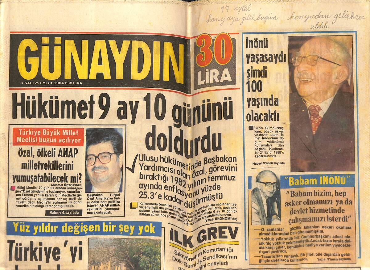 Günaydın Gazetesi 25 Eylül 1984 - Turgut Özal, Öfkeli ANAP Milletvekillerini Yumuşatabilecek Mi? - İsrail Suriye İle Barış İstiyor! GZ142534 - 1